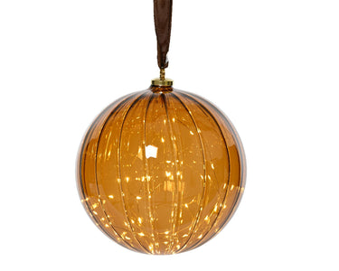 Lumineo led bal met micro led 15 lampjes op batterij met timer amber glas dia.10cm