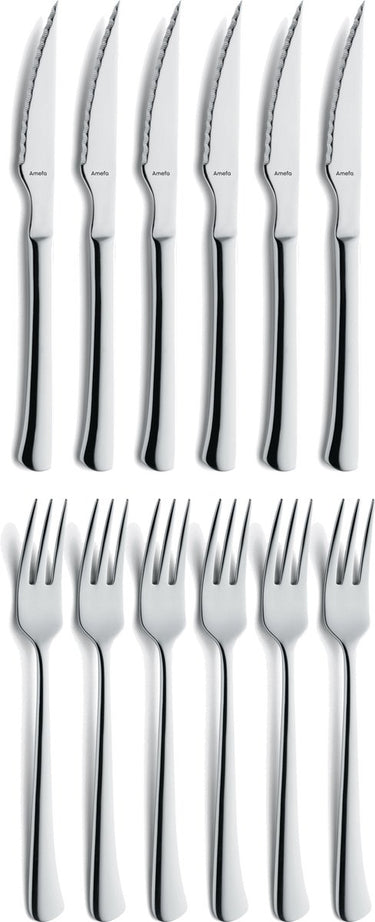 Amefa chuletero - steakset - 12 delige set voor 6 personen - rvs - zilver - vaatwasserbestendig