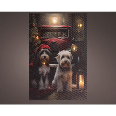Lumineo kerst canvas honden led 1,5x38x58cm warm wit