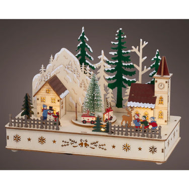 Lumineo kerstscene hout led 14x28x20cm warm wit