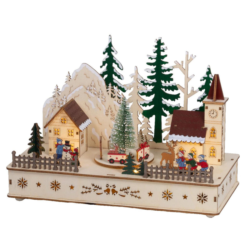 Load image into Gallery viewer, Lumineo kerstscene hout led 14x28x20cm warm wit
