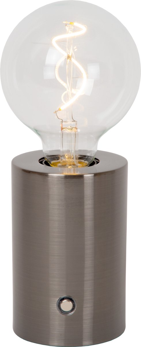 Lucide vivo - oplaadbare tafellamp - accu batterij - ø 8 cm - led dimbaar - e27 - 1x1w 2700k - mat zwart chroom