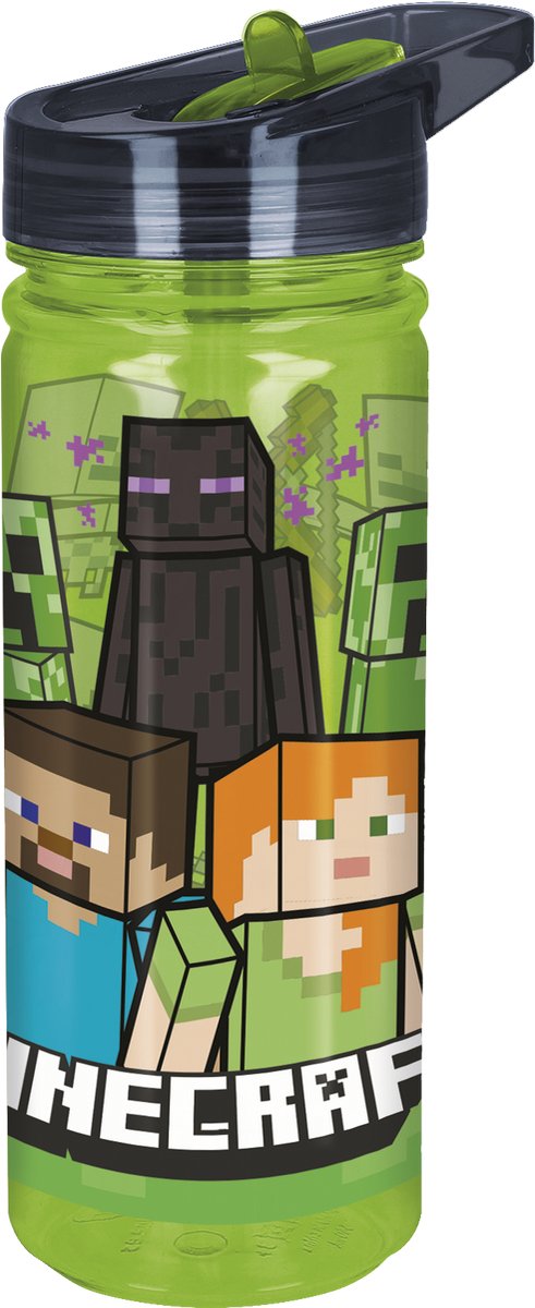 Stor minecraft tritan drinkfles - 580 ml – vaatwasserbestendig bpa-vrij - drinkfles voor kinderen – transparant groen zwart