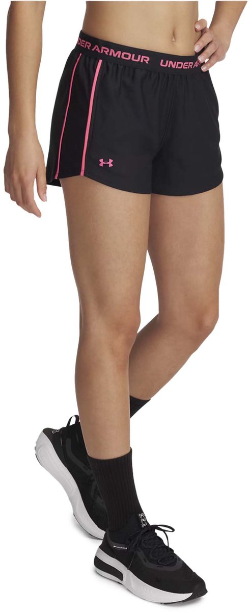 Under armour tech play up shorts-blk dames sportbroek - zwart - super roze