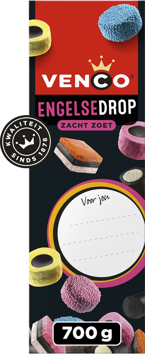 Venco engelse drop toren - zacht zoete drop - cadeau - 700g
