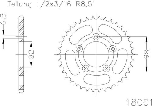 Esjot achtertandwiel, zilver chain wheel 51z steel silver