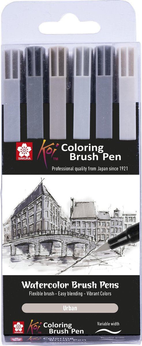 Sakura koi coloring brush pen set urban | 6 kleuren
