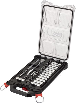 Milwaukee accessoires metrische 3 8 ratel + doppen set (32-delig) in packout compact slim organiser - 4932478813