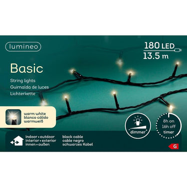 Lumineo led strengverlichting binnen en buiten 13,5m 180 lamps met 8-uurs timer en dimfunctie