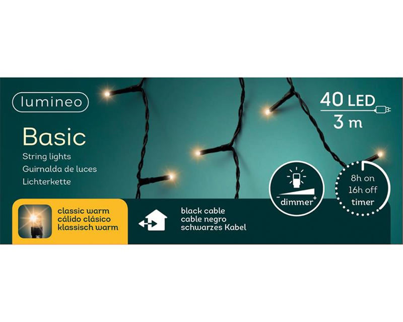 Afbeelding laden in galerijviewer, Lumineo led-verlichting 3m 40 lampjes classic warm. met 8-uurs timer en dimfunctie voor binnen en buiten
