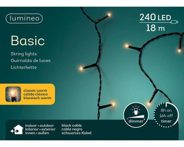 Lumineo led-verlichting 18m 240 lampjes classic warm. met 8-uurs timer en dimfunctie voor binnen en buiten