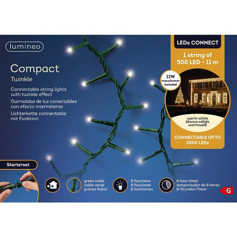 Load image into Gallery viewer, Lumineo leds koppelbare strengverlichting starterset 11m-500l warm wit
