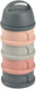 Béaba melktoren - baby melkpoeder doseerdoosjes - 4 laagse melkpoeder toren - babyvoeding bewaarbakjes - bpa vrije poedertoren - roze grijs