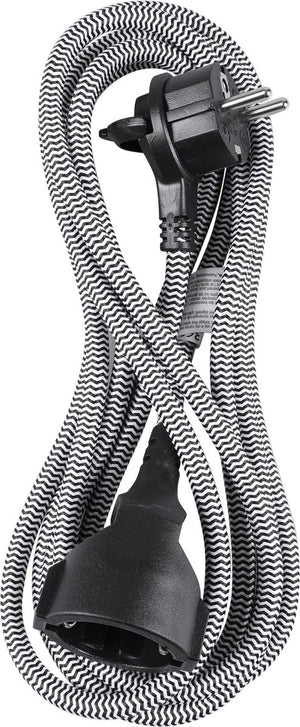 Q-link verlengsnoer - platte stekker - randaarde - 3 x 1.5 mmâ² - 3 meter - textiel - zwart - wit