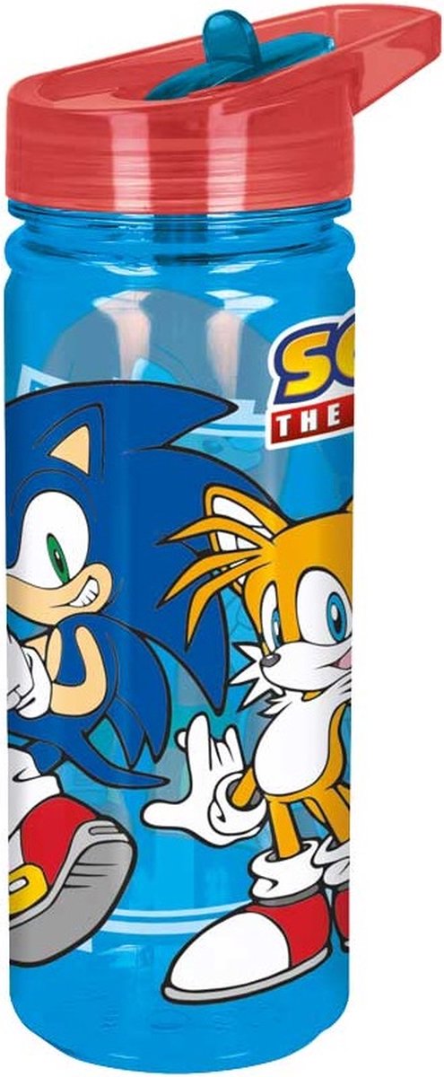 Stor sonic the hedgehog tritan drinkfles - 580 ml – vaatwasserbestendig bpa-vrij - drinkfles voor kinderen – transparant blauw rood