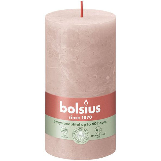 Bolsius rustiek stompkaars misty pink ø68x130 mm 60 uur (4 stuks)