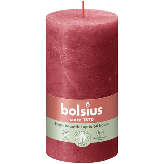 Bolsius rustiek stompkaars delicate red ø68x130 mm 60 uur (4 stuks)