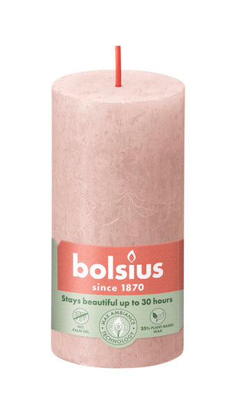 Bolsius rustiek stompkaars misty pink ø50x100 mm 30 uur (8 stuks)
