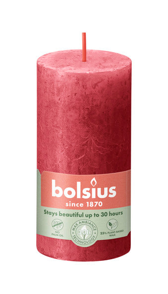 Bolsius rustiek stompkaars delicate red ø50x100 mm 30 uur (8 stuks)