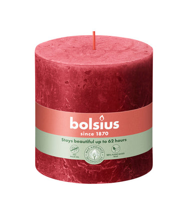 Bolsius rustiek stompkaars delicate red ø100x100 mm 62 uur (3 stuks)