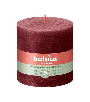 Bolsius rustiek stompkaars velvet red ø100x100 mm 62 uur (3 stuks)
