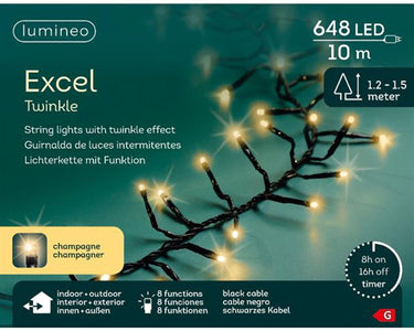 Lumineo kerstverlichting excel twinkel 10 meter 648 lampen champagne