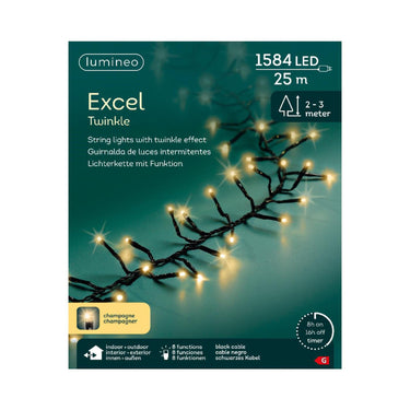 Lumineo kerstverlichting excel twinkel 25 meter 1584 lampen champagne