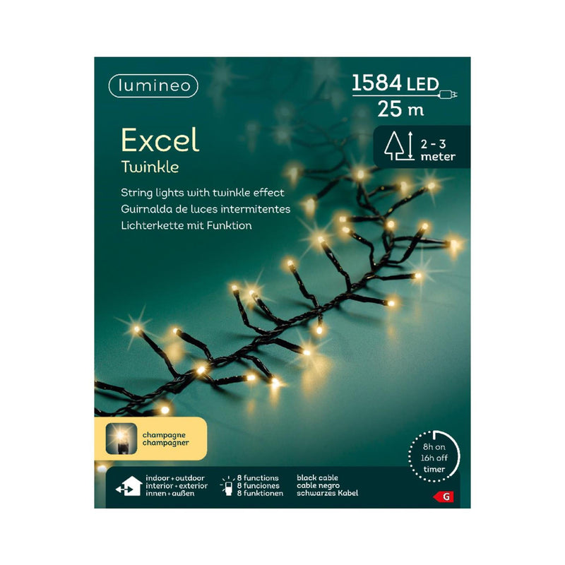 Afbeelding laden in galerijviewer, Lumineo kerstverlichting excel twinkel 25 meter 1584 lampen champagne
