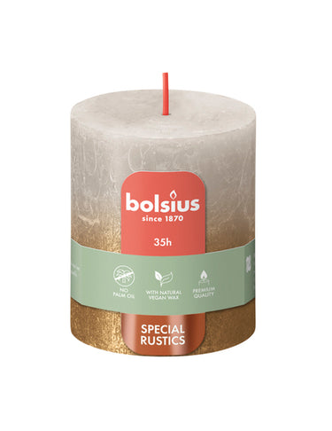 Bolsius stompkaars sandy grey + gold ø68x80 mm 35 uur (4 stuks)