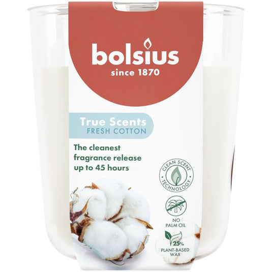 Bolsius geurglas true scents fresh cotton ø85x97 mm 45 uur (4 stuks)
