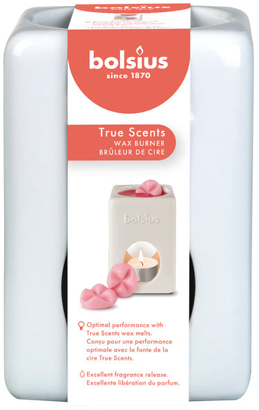 Bolsius aromatic waxbrander vierkant wit 85x85x125 mm (2 stuks)
