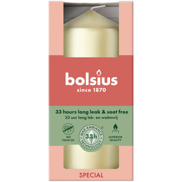 Bolsius stompkaars metallic white silver ø58x120 mm 33 uur (6 stuks)