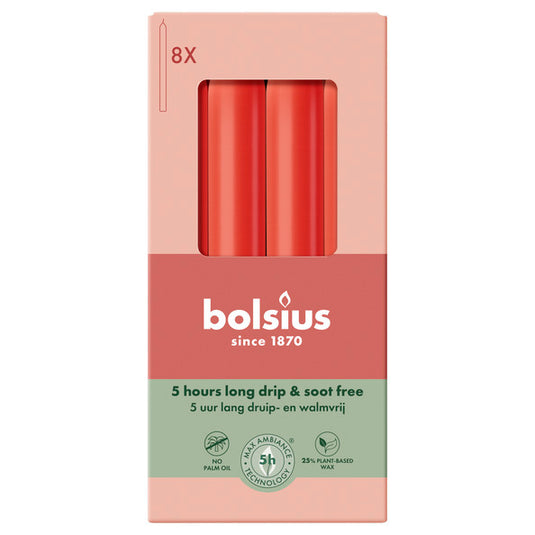 Bolsius dinerkaarsen delicate red ø20x170 mm 5 uur (4x 8 stuks)