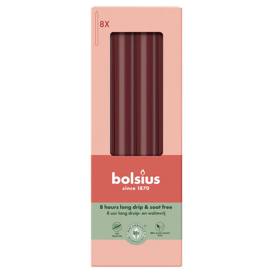 Bolsius dinerkaarsen velvet red ø20x230 mm 8 uur (4x 8 stuks)