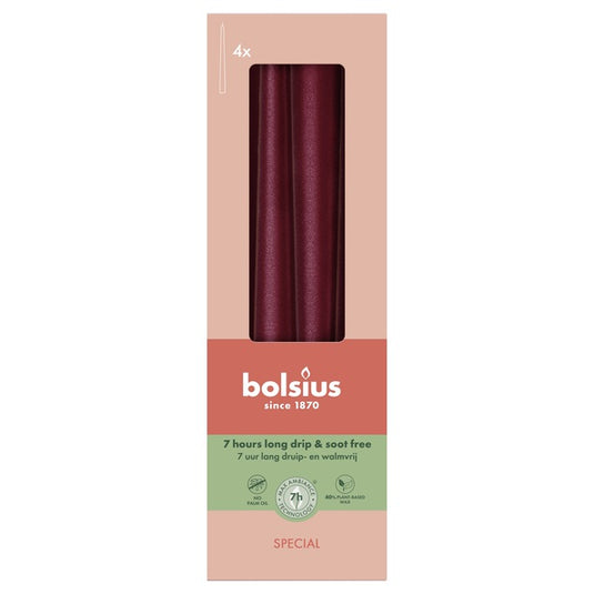 Bolsius gotische kaarsen metallic red ø24x245 mm 7 uur (8x 4 stuks)