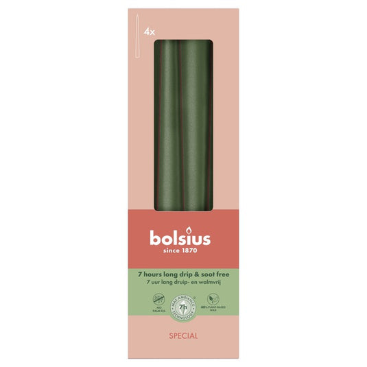 Bolsius gotische kaarsen metallic green ø24x245 mm 7 uur (8x 4 stuks)