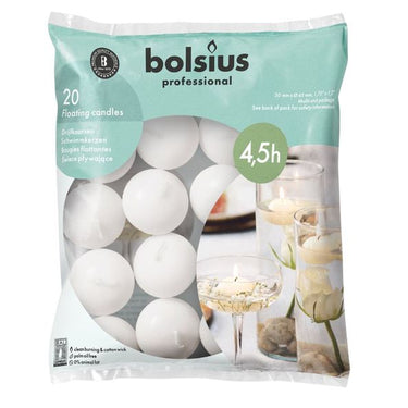 Bolsius drijfkaarsen wit ø45x30 mm 4,5 uur (20 stuks)