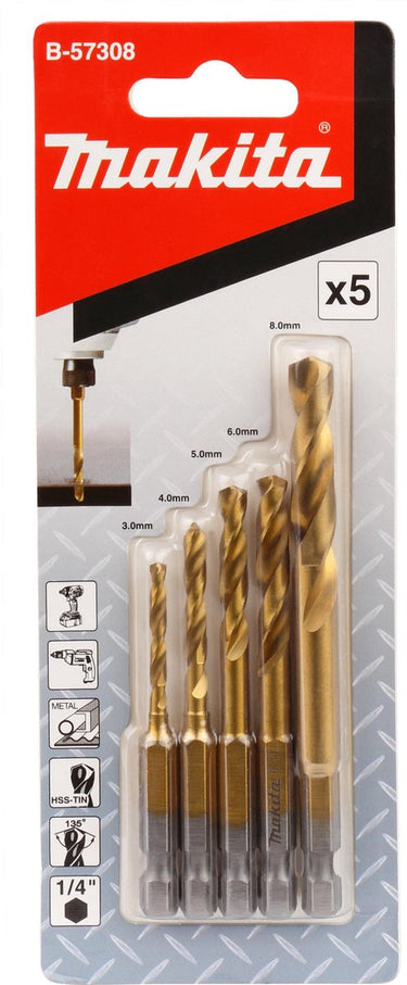 Makita accessoires makita b-57308 metaalborenset hss-tin 5-delig