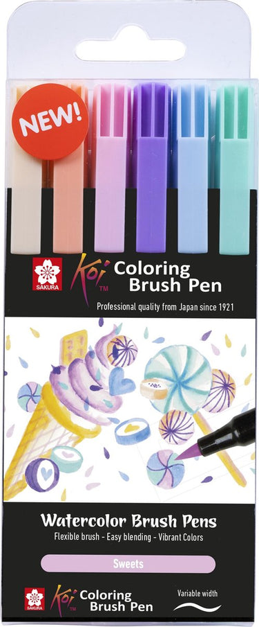 Sakura koi coloring brush pen set sweets, 6 kleuren