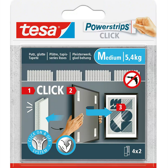 Tesa powerstrips click klittenband strips medium, wit