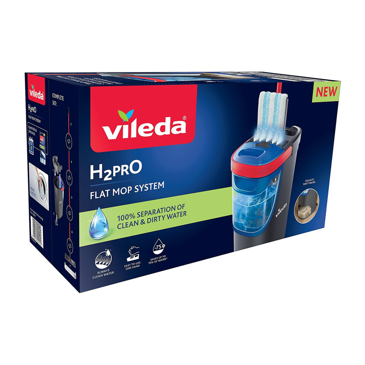 Load image into Gallery viewer, Vileda h2pro flatmop systeem complete dweilset, twee gescheiden waterreservoirs, waterbesparend ontwerp, altijd schoon water
