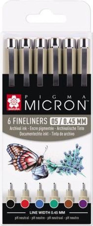 Sakura pigma micron 05 etui met 6 basic kleuren