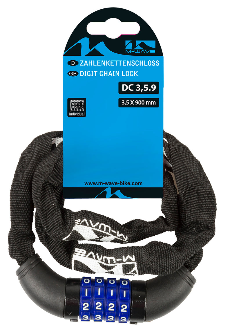 Load image into Gallery viewer, M-wave kettingslot met cijferslot ø3,5*900mm - zwart
