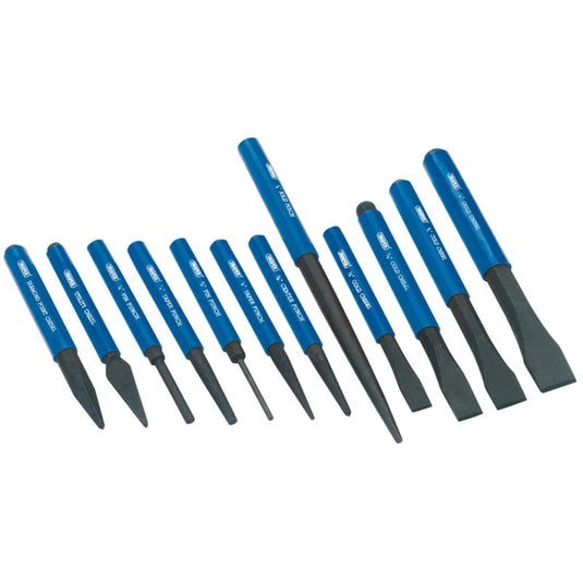 Draper tools koudbeitel en drevel set blauw 12-dlg 26557