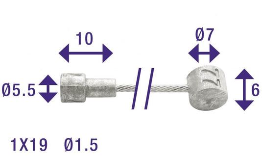 Edge rem binnenkabel 2250 mm met 2 nippels