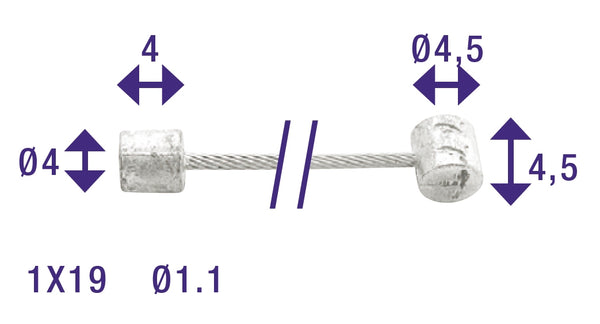 Shift inner cable Elvedes 2250mm galvanized ø1.1mm Shimano / Huret N-nipple and T-nipple (on map)