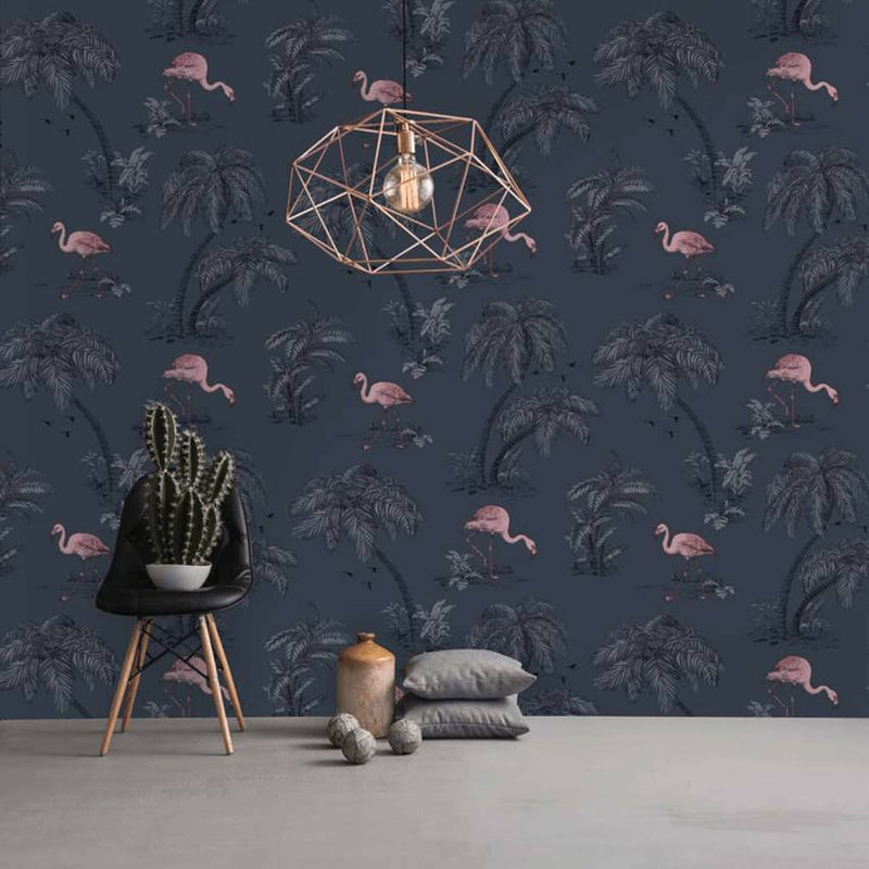 Load image into Gallery viewer, Dutch wallcoverings dutch wallcoverings behang flamingo petrolblauw
