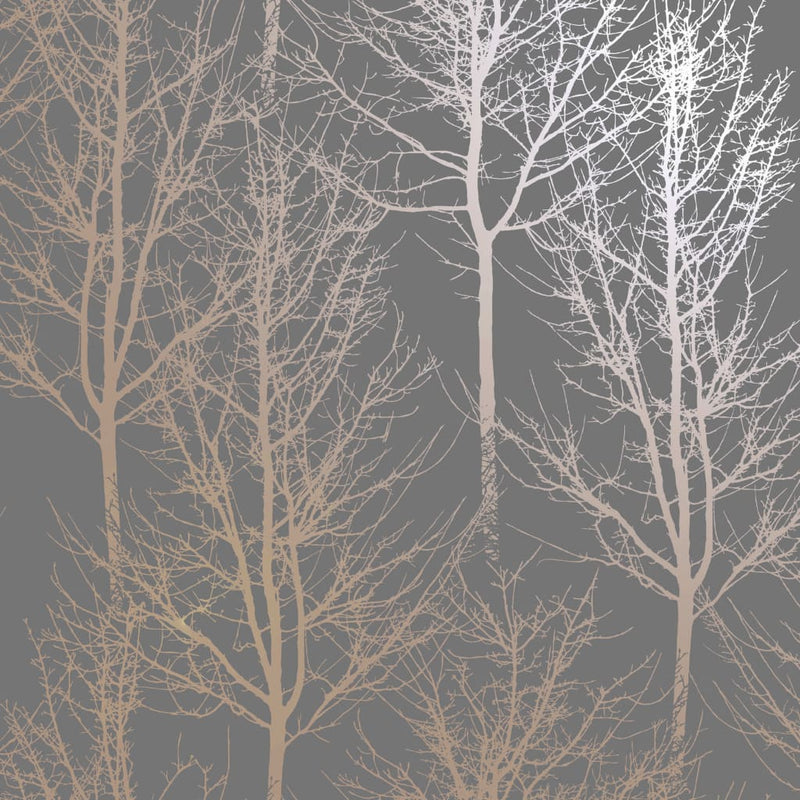 Load image into Gallery viewer, Dutch wallcoverings behang rhea trees grijs en roségoudkleurig
