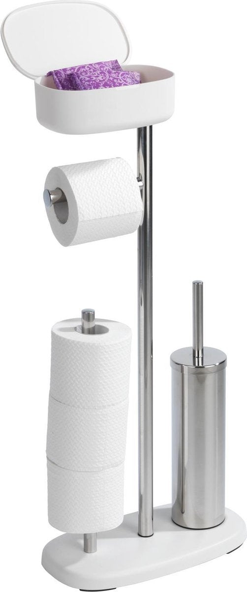 Wenko toiletbutler rivazza rvs wit – toiletborstel met houder, toiletrolhouder, reserverolhouder en opbergbox wit - vrijstaand
