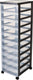 Iris design chest ladesysteem - 10 lades á 7,5l - wieltjes - zwart transparant